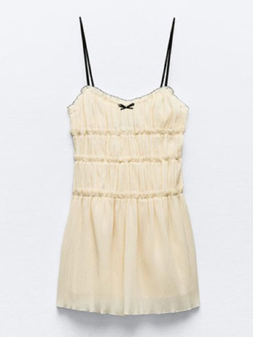 Zara NWT Romantic Coquette Ruched Babydoll Bow Spaghetti Strap Mini Dress (XS) - Picture 6 of 7